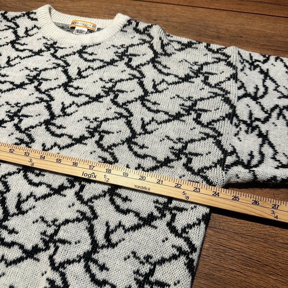 Vintage Adam Sloane White Black Abstract Knit Sweater Mens Large - Picture 5 of 6